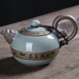 祥业汝窑茶壶陶瓷功夫茶具井栏壶汝瓷套装大号过滤家用茶具开片可养 车水马龙茶壶270ml