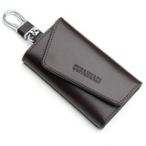 欧凡卡蒂钥匙包男士真皮大容量锁匙包女钥匙保护套卡包收纳包钥匙扣钥匙袋 细纹-咖啡色