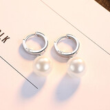 莘月925银耳环 女 银耳饰网红韩版仿珍珠耳坠时尚银耳钉饰品 贝珠银耳扣 耳圈生日礼物送女友