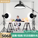 神牛（Godox） SL150W三代直播间补光灯LED摄影灯儿童常亮灯太阳灯影视灯美颜灯影棚视频灯 【套装8】1SL150III三灯【柔光箱/灯笼罩】 白光版