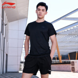 李宁（LI-NING）运动服套装男款羽毛球服T恤短袖短裤乒羽服SP503-1+AKSR613-1黑色M  