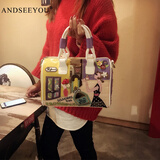ANDSEEYOU新款欧美小众包包手工刺绣立体装饰大容量波士顿女包单肩包斜挎包 白色小号现货