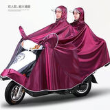 单人双人雨衣摩托车电动车男女加大加宽加厚护脸雨衣 双人双帽檐【10X枣红】