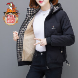 啄木鸟（TUCANO）羊羔绒棉服外套女秋冬新款洋气加绒加厚保暖棉衣面包服夹克棉袄子 黑色 2XL 建议125-140斤