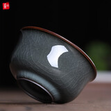 灵青坊青瓷功夫茶杯单个陶瓷手工主人杯单杯茶具小茶杯茶盏茶碗哥窑铁胎冰裂釉品茗杯不烫手开片可养 铁胎藏青