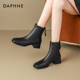 达芙妮法式小短靴女高跟鞋秋冬加绒2025新款女鞋粗跟白色瘦瘦靴子