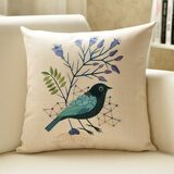 居八佰加厚亚麻花鸟抱枕简约布艺欧式沙发靠垫床头大靠垫办公室靠枕靠背 几何图案和小鸟（可爱小鸟） 45*45cm抱枕套+枕芯