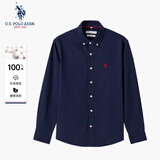 U.S. POLO ASSN.衬衫男长袖秋季纯棉商务休闲宽松免烫男士衬衣 藏蓝色 L 