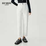 深呼吸DEEP BREATH女装双排扣高腰直筒休闲纯棉牛仔裤女A100252 白 M (3)