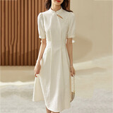 尚都比拉新中式气质连衣裙女夏季旗袍改良版中长款小个子A字裙 米白色 M