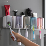 意可可（ecoco）卫生间免打孔全自动卫生间牙刷洗漱置物架器浴室刷牙杯壁挂式家用套装漱口杯吸壁式牙缸 一家四口+挤牙膏器