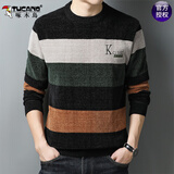 啄木鸟毛衣男加绒加厚秋冬季雪尼尔圆领保暖打底针织衫男士休闲男装上衣 8612绿色 L (170) 120-135斤