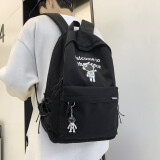 法德陆 书包男初中高中生大学生潮帅气中学生小学生男孩双肩包男生小背包 weinuoshi960黑色大号+太空人挂件