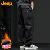 吉普（JEEP）休闲裤男秋冬季直筒裤子男士宽松潮流工装裤男裤 黑色加绒 4XL