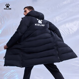 卡尔美（KELME）长款运动棉服男冬季连帽过膝保暖生活训练外套风衣 黑色 4XL 