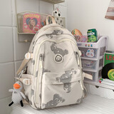 瑞潮 新款韩版ins中学生双肩包女高中初中小学生简约百搭书包旅行背包 白色印花【加油鸭】