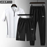 JEEP SPIRIT吉普两件套三件套冰丝短袖T恤男季新款裤子男运动套装男休闲套装 2868白色三件套 XL