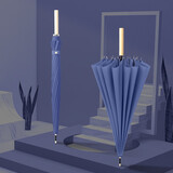 天堂16骨直杆伞长柄雨伞素色小清新长柄雨伞单色男女半自动轻便单人伞 木柄-深海蓝