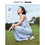 茵曼（INMAN）米雷系列吊带裙2026夏女装新品压褶显瘦连衣裙子 连衣裙-湖蓝色 S
