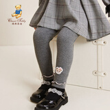 Classic Teddy女童裤子儿童打底裤中小童装春季长裤春装新款衣服 坑条木耳边花灰 100