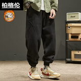 柏格伦  篮球卫裤美式束脚男秋冬款男裤宽松哈伦休闲裤子冬季运动裤男 黑色 XL