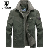 JP 冬季男士棉服加绒棉衣休闲厚款保暖外套棉袄3166 军绿色 L(适合125斤-140斤)