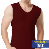 水晶豆 男士背心纯棉青年坎肩砍袖打底汗衫无袖衫宽肩修身型V领运动紧身全棉圆领夏季 V领-酒红 170/L