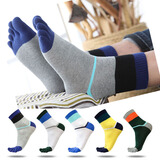五指袜男纯棉防臭中筒四季分指五只脚趾袜子男士高筒春秋冬分趾袜 男士中腰拼接款 均码 5双装
