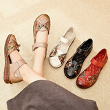 亲情夫人复古民族风妈妈鞋凉鞋软底平底中老年女鞋牛筋底夏季新款老人鞋 红色 38