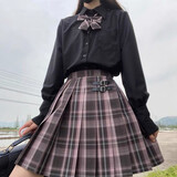 【JK制服官方】正版jk制服秋季女基础款长袖衬衫全套职业百褶格裙日系元气少女校供感套装童 极夜之歌+长袖衬衫+领花 M【95斤左右】