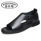 波佐斯（POEZONIS）男士凉鞋新款夏男鞋个性真皮凉鞋沙滩潮鞋休闲罗马越南凉皮鞋男 黑色 41