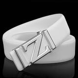 ZZLINLIN白色皮带男士青年韩版潮流少年平滑扣休闲腰带真皮百搭裤带发型师 白色+银扣 110cm