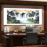 名优尚山水画客厅装饰画国画鸿运当头风景靠山挂画新中式办公室水墨字画 款式一《旭日东升》 实木画框：125*65cm【书画膜】