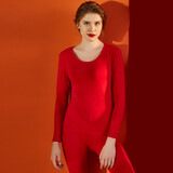 好波秋衣秋裤女男薄款棉秋衣红内衣套装情侣女打底内衣女套装HLL2111 女款大红 L （女165或男175）