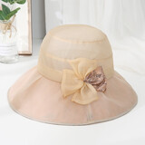 布塔帽子女夏季韩版真丝遮阳帽防紫外线太阳帽可折叠防晒沙滩帽 米色