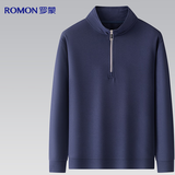 罗蒙长袖T恤男士上衣半高领拉链体恤衫春秋季打底衫卫衣休闲内搭男装
