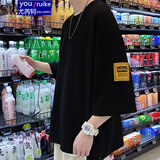 【肥仔250斤超大6XL】胖子短袖T恤男夏季宽松加肥大码oversize上衣ins潮牌半袖体恤男装 QT755-T01黑色 3XL