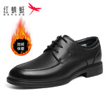 红蜻蜓男棉鞋商务圆头休闲鞋正装皮鞋男德比鞋WTA5712黑色加绒43