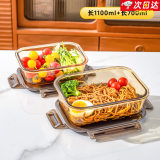 莱丽夫玻璃饭盒微波炉专用加热饭盒上班族透明保鲜盒分隔大容量餐碗带盖 【两件组合装】单格1100+单700 茶色高硼硅【高品质饭盒】