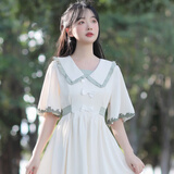 YOSBOGR12女大童连衣裙13初中学生15少女孩日系16学院风娃娃领短袖中长裙 871绿色【关注店铺-优先发货】 中长款 160 (M) 建议90-115斤