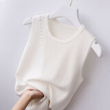 吊带背心女短款圆领气质冰丝针织无袖打底衫 外穿小背心夏季 白色 XL