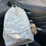 芙玖兔偷偷藏不住桑稚同款书包中学生出游生日系高中女韩国双肩包背包 米白小碎花【无挂件】