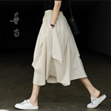 善己中长款半身裙女春夏装新款纯棉纯色不规则高腰伞裙A字休闲 米白色 M【现货发售】