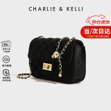 CHARLIE&KELLI CK品牌包包女包单肩包女士2024新款菱格链条小方包斜挎包 黑色【京仓配送 赠礼袋】