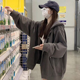 紫蒙春季女生卫衣外套春秋款女开衫宽松秋冬高中初中学生2025新款衣服 灰色韩版春秋款 均码 (可备注码数)