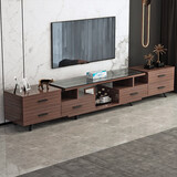 众创造新电视柜茶几组合简约现代实木腿小户型客厅钢化玻璃地柜储物茶几桌 全胡桃木【1.8-2.4米六抽】