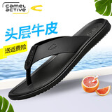 骆驼动感/CAMELACTIVE人字拖男拖鞋男头层牛皮新款时尚潮流凉鞋男真皮沙滩鞋 19293黑色 40