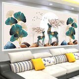 kecss大气自己绣手工十字绣客厅简约现代鹿麋鹿2025新款线绣满绣发财鹿 棉线150*60CM中格3股