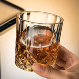 威士忌酒杯洋酒杯家用复古雕花玻璃啤酒杯水杯果汁杯烈酒杯子套装 雨花杯220ml强化升级【单只装】