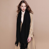 达芬奇密码100%羊毛围巾男女士红色秋冬款围脖本命年礼物披肩 黑色